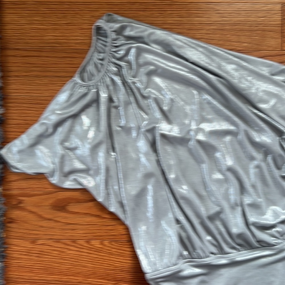 Shiny Silver Off Shoulder O-ring Mini Dress - Picture 7 of 7